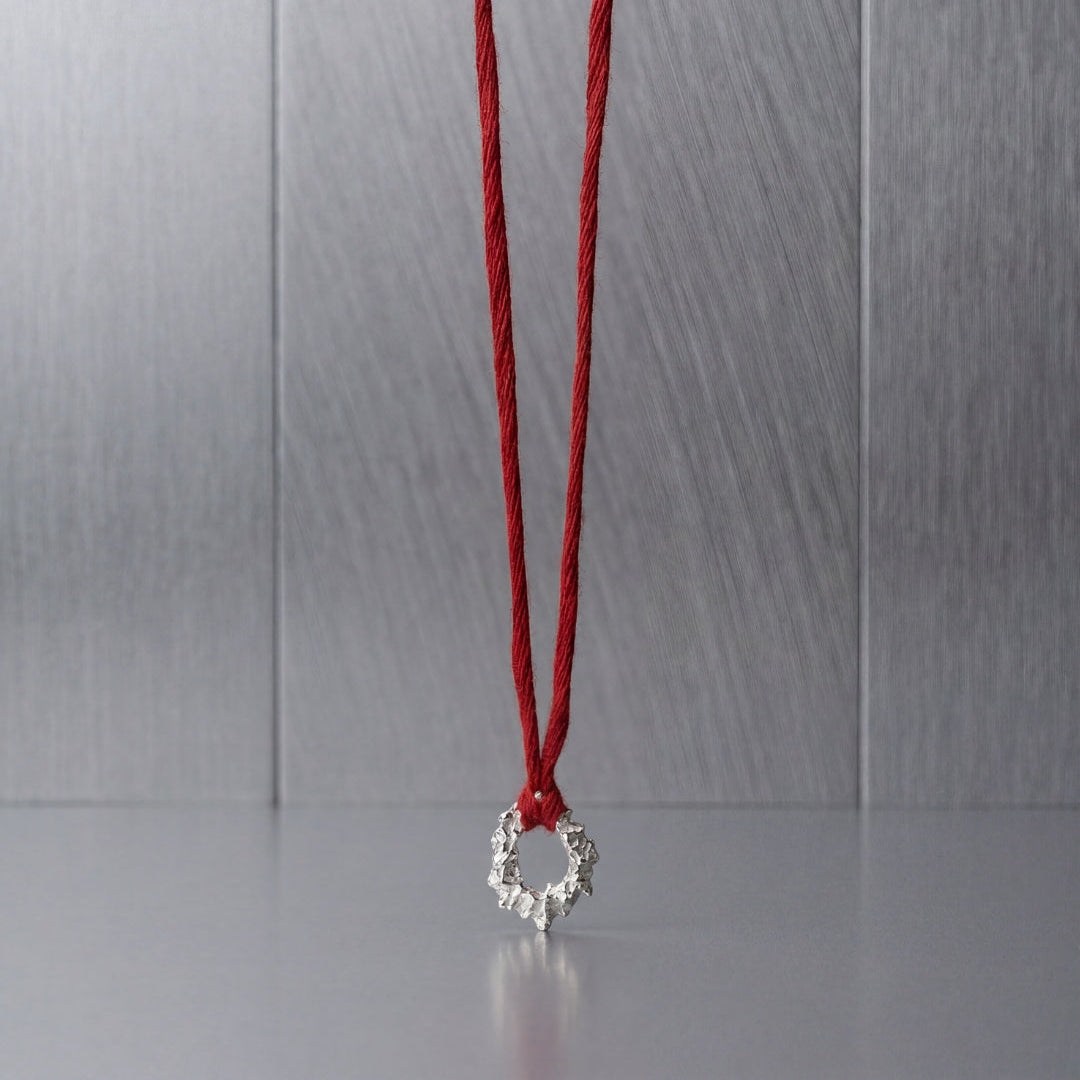 Hot pink silk & burnt silver necklace