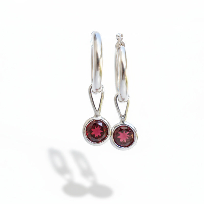 Red stone hoop earrings