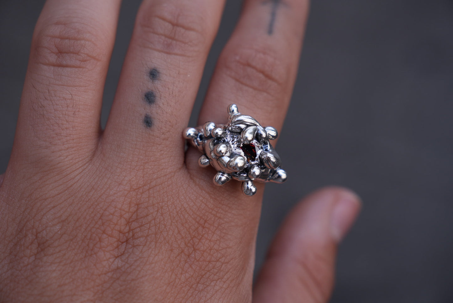 Dripping & red stone ring