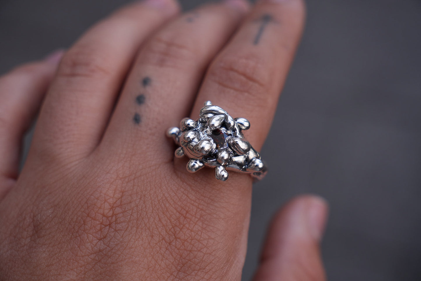 Dripping & red stone ring