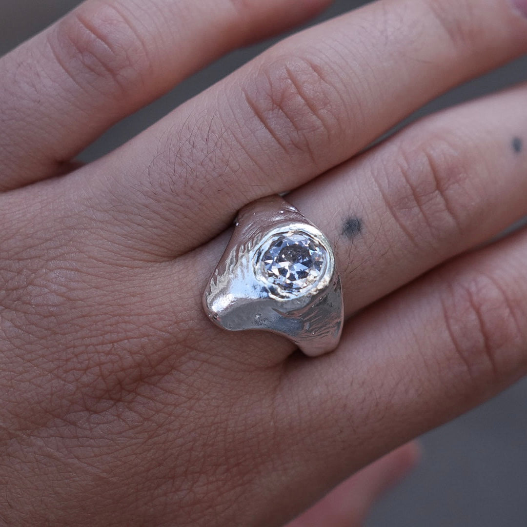 Melting Moon silver ring