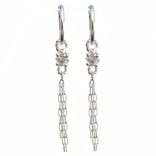 Silver chain earrings on a white background