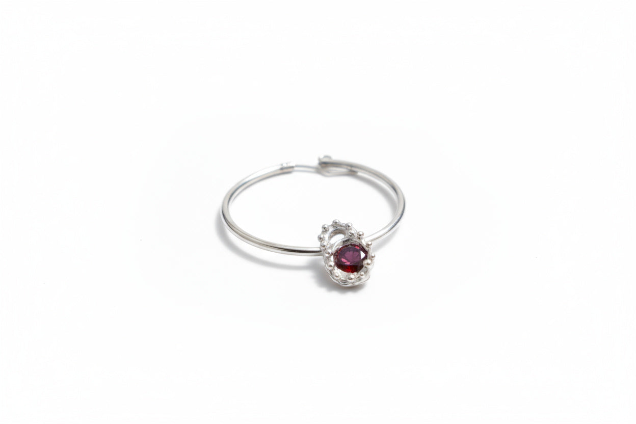 Huge hoop earrings with red stone pendant