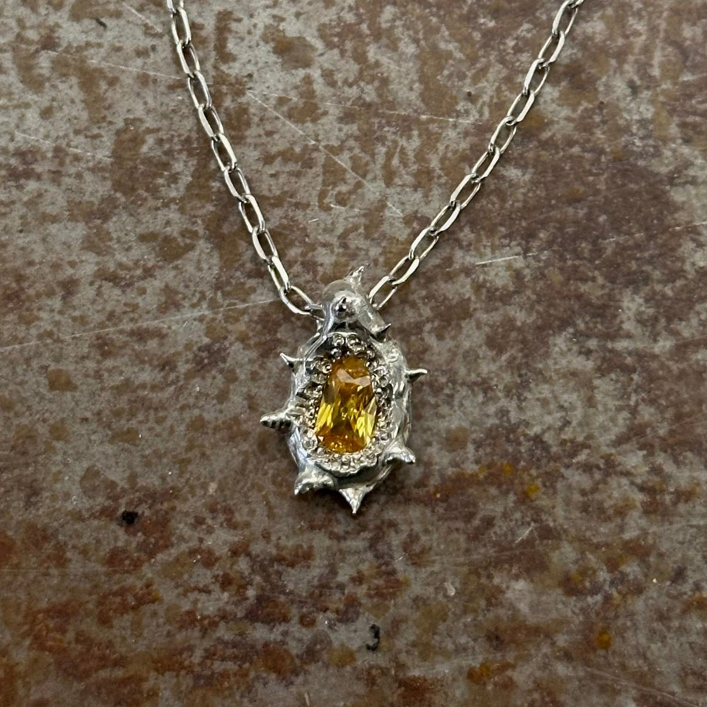 Spike Necklace With Yellow Stone
