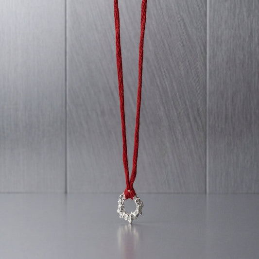 Hot pink silk & burnt silver necklace