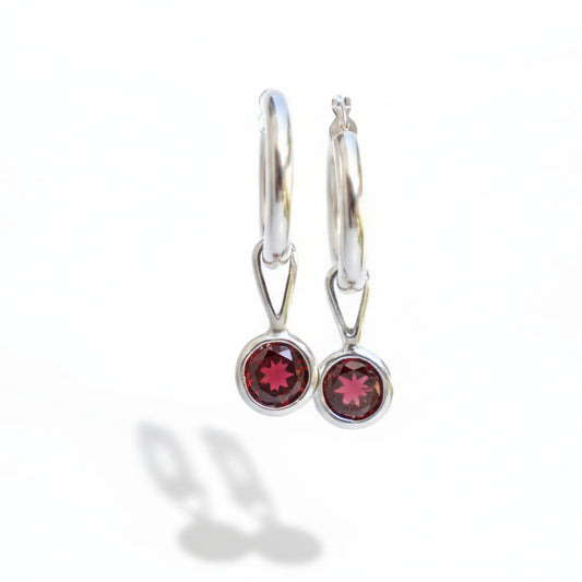 Red stone hoop earrings