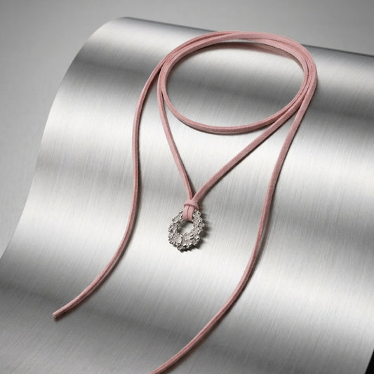 Baby Pink leater & burnt silver necklace