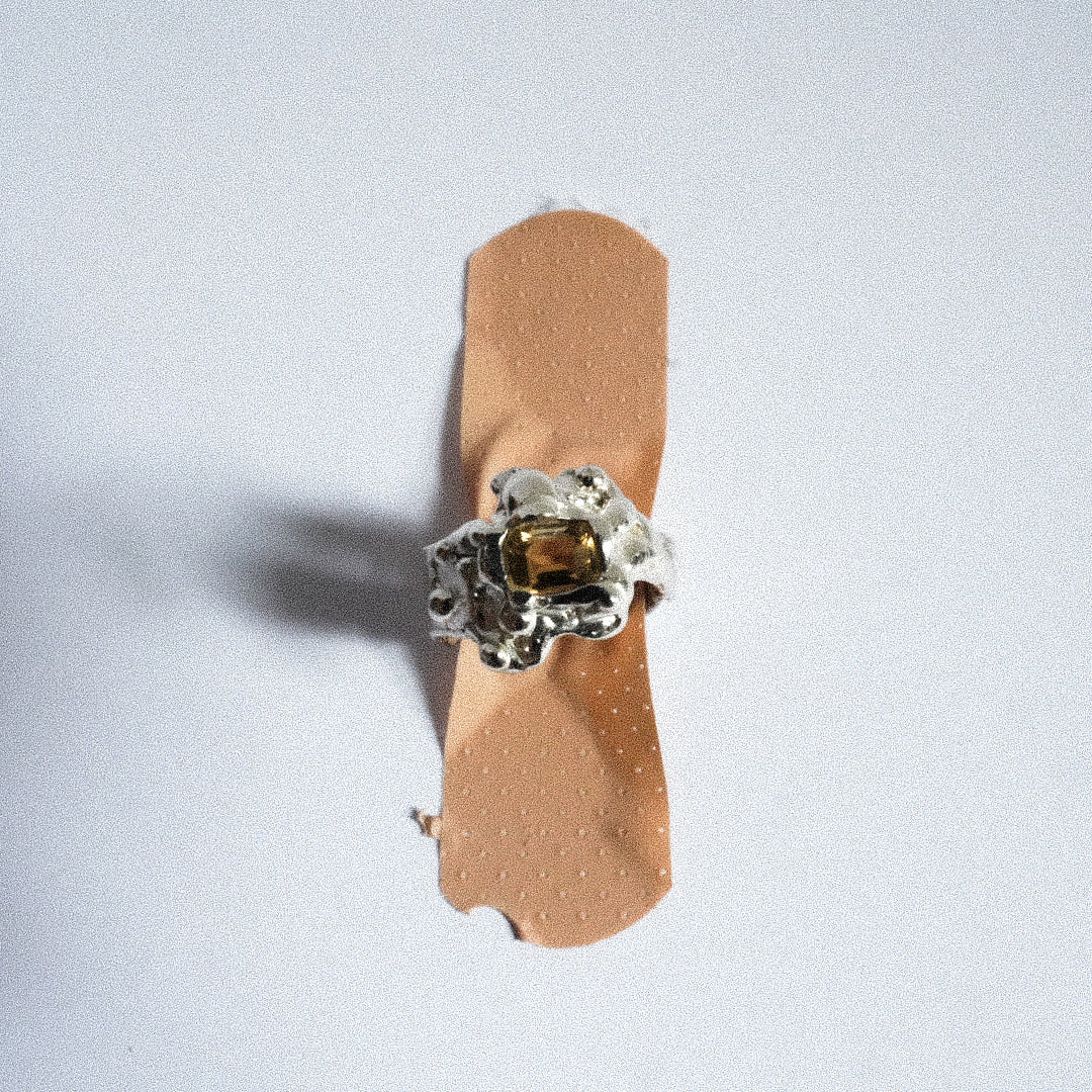 Mother Nature - Melted Silver With Gemstones Ring