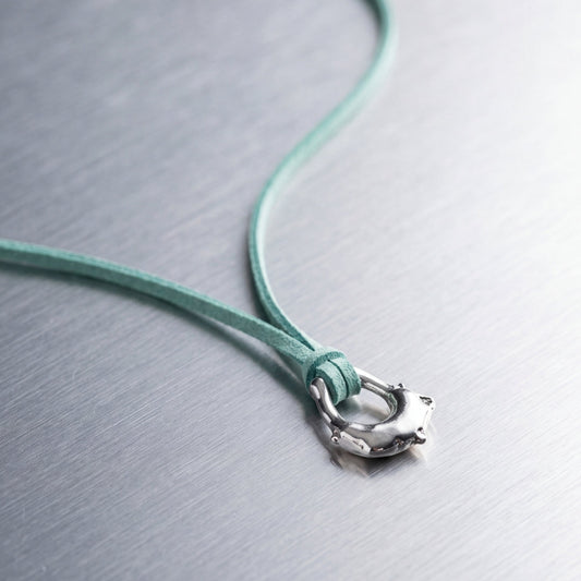 Teal leater & burnt silver necklace