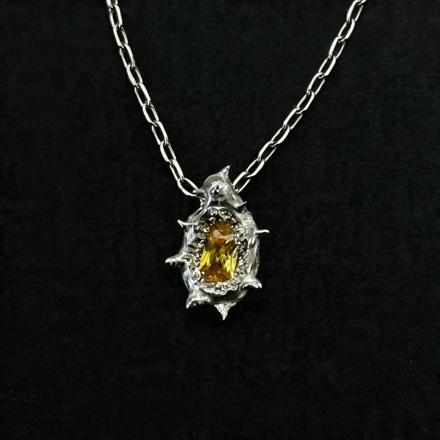 Spike Necklace With Yellow Stone